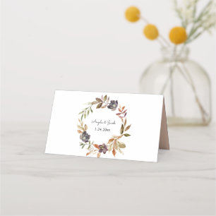 Carte De Placement Mariage floral rose et brun avec couronne