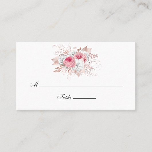 Carte De Placement Mariage floral rose et Rose or (Devant)
