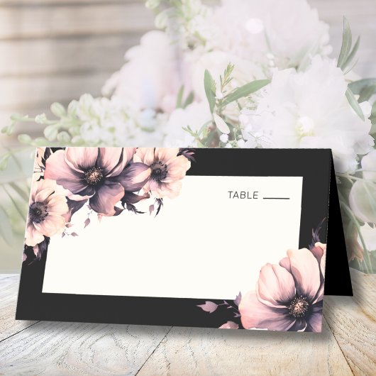 Carte De Placement Mariage floral rose noir