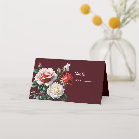Carte De Placement Mariage floral rose rose foncé (Devant)
