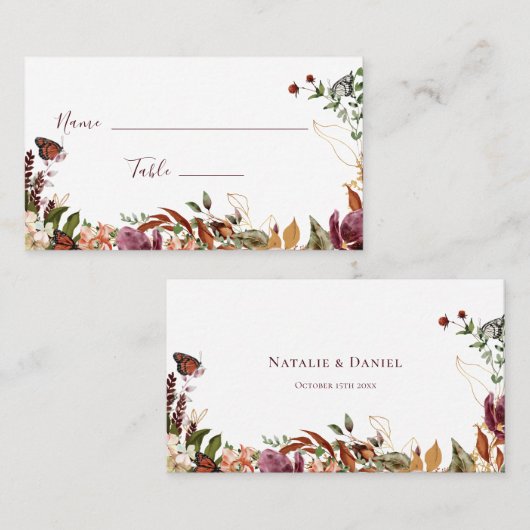 Carte De Placement Mariage floral rustique d'automne (Devant / Derrière)