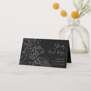 Carte De Placement Mariage floral soyeux et noir