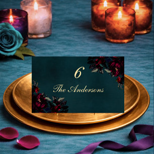 Carte De Placement Mariage Floral Turquoise Rouge Foncé Gothique Myst