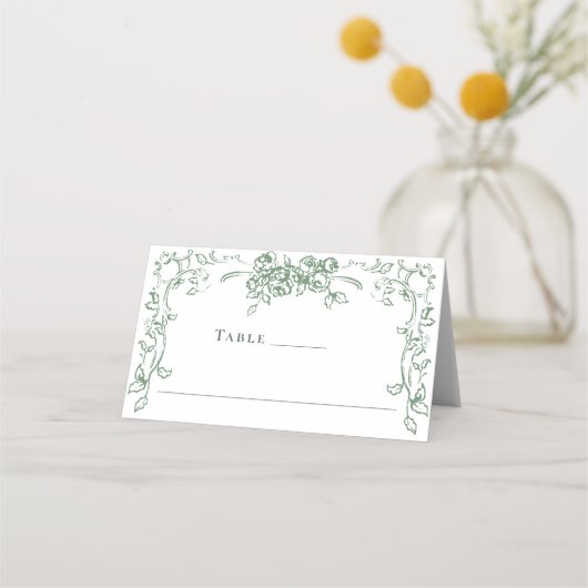 Carte De Placement Mariage floral vert de la Renaissance (Devant)