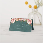 Carte De Placement Mariage Floral Vert Sarcelle Profond Chic Blooming (Devant)