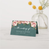 Carte De Placement Mariage Floral Vert Sarcelle Profond Chic Blooming (Dos)