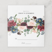 Carte De Placement mariage florale bordeaux et marine (Extérieur déplié)