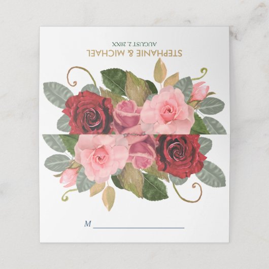 Carte De Placement Mariage frontalier rouge et rose (Extérieur déplié)