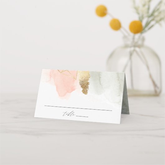 Carte De Placement Mariage géométrique couleur or de l'aquarelle Blus (Devant)