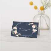 Carte De Placement Mariage géométrique floral et bleu marine (Dos)