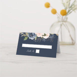 Carte De Placement Mariage géométrique floral et bleu marine
