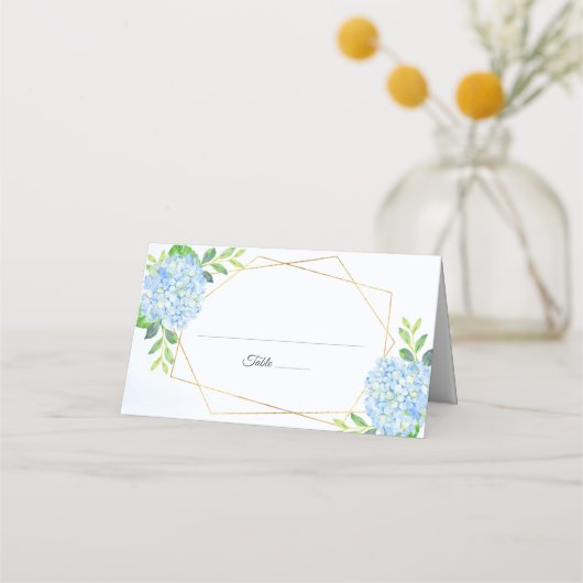 Carte De Placement Mariage géométrique moderne Blue Hydrangea (Devant)