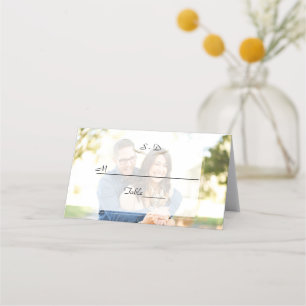 Carte De Placement Mariage géométrique photo dénaturé en blanc