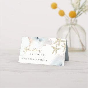 Carte De Placement Mariage Gold Dusty Blue Beachy Starfish