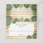 Carte De Placement Mariage Gold Foil & Green Palm Leaf Beach (Extérieur déplié)