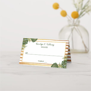 Carte De Placement Mariage Gold Foil & Green Palm Leaf Beach