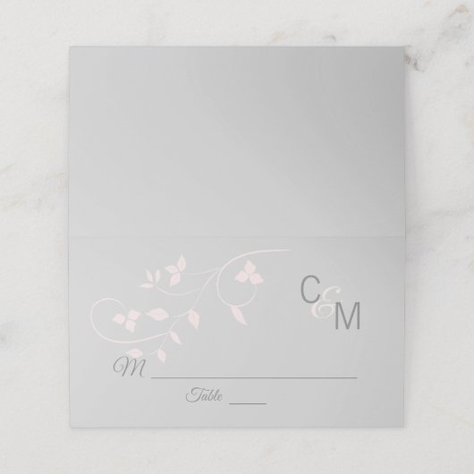 Carte De Placement Mariage gris rose rose clair monogramme sur mesure (Extérieur déplié)