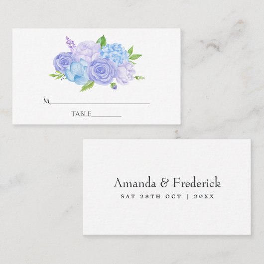 Carte De Placement Mariage Hydrangea Bleu et Lavande Clair (Devant / Derrière)
