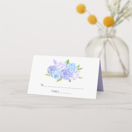 Carte De Placement Mariage Hydrangea Bleu et Lavande Clair (Devant)