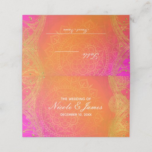 Carte De Placement Mariage indien Mandala Pink Orange (Extérieur déplié)