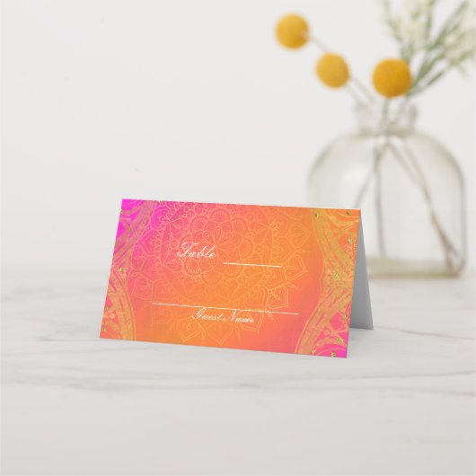 Carte De Placement Mariage indien Mandala Pink Orange (Dos)
