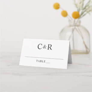 Carte De Placement Mariage Initial Monogramme Noir et Blanc Moderne