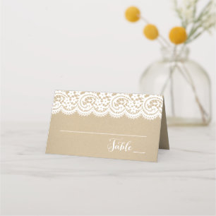 Carte De Placement Mariage Kraft Rustique à pois dorés et dentelle