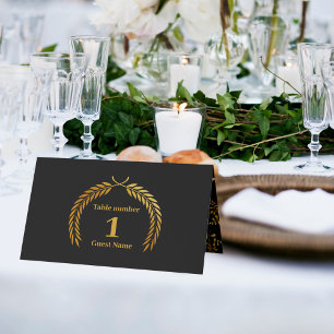 Carte De Placement Mariage Lune Nuages Noir Doré Mystique Glam