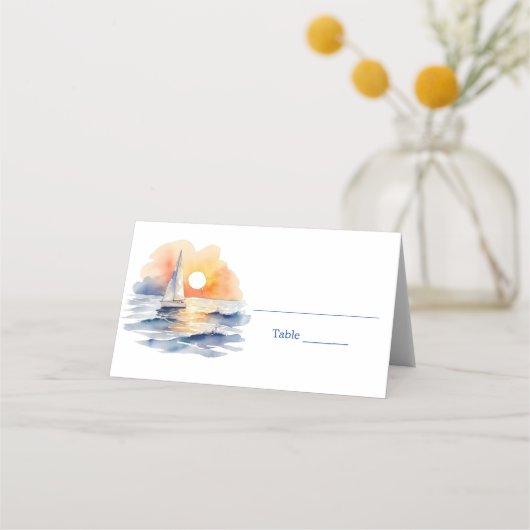Carte De Placement Mariage marin de l'aquarelle Sunset Seascape (Devant)