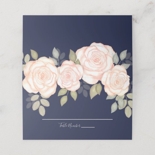 Carte De Placement Mariage Marine Bleu Elegant Aquarelle Numéro de ta (Extérieur déplié)