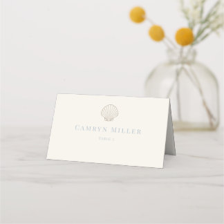 Carte De Placement Mariage Minimaliste Coquillage Marin Bleu Poussiér