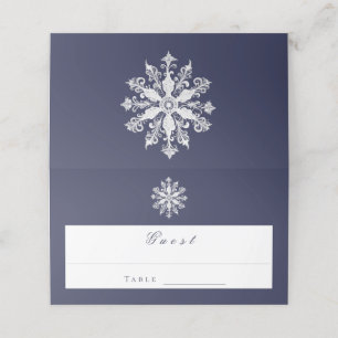 Carte De Placement Mariage minimaliste de flocon de neige   Bleu Mari