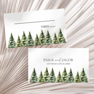 Carte De Placement Mariage minimaliste de la forêt de pins neigeux d'