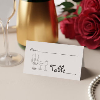 Carte De Placement Mariage Minimaliste Noir et Blanc Doodle