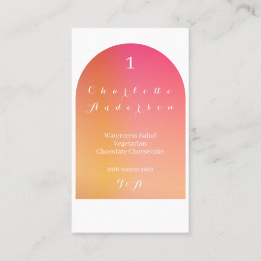 Carte De Placement Mariage Moderne Boho Arch Sunset Ombre Nom Menu (Dos)