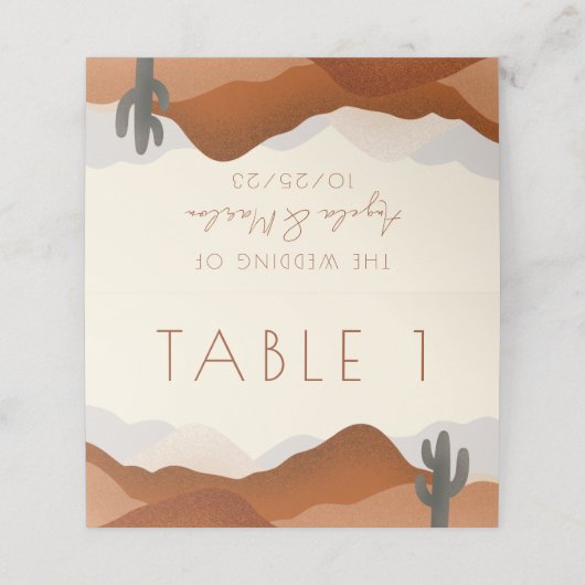 Carte De Placement Mariage moderne Boho Desert Numéro de siège (Extérieur déplié)