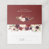 Carte De Placement mariage moderne bordeaux et floral (Extérieur déplié)