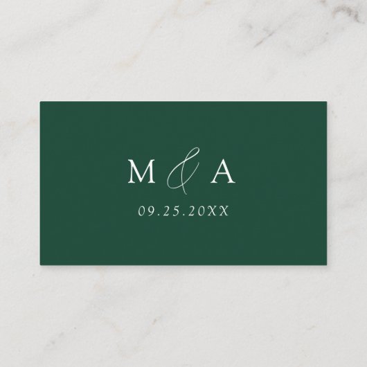 Carte De Placement Mariage moderne élégant Script vert (Dos)