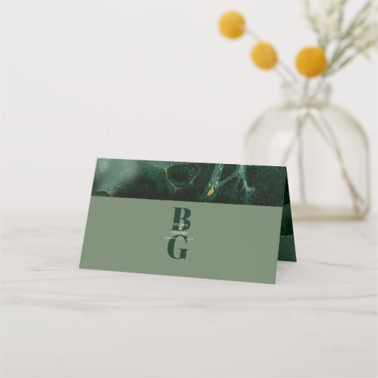 Carte De Placement Mariage moderne en marbre vert (Dos)