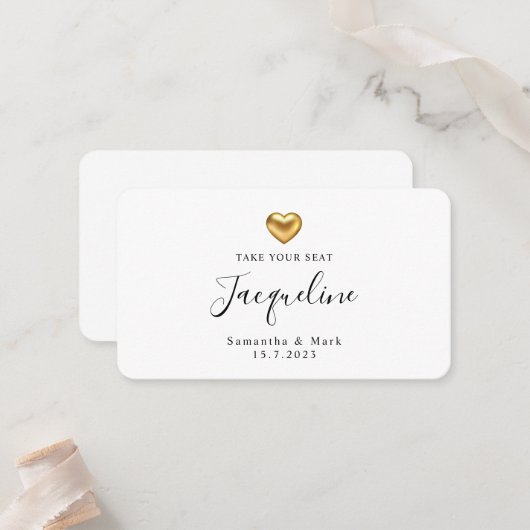 Carte De Placement Mariage moderne simple Gold Heart Plat Place Card (Devant/Arrière en situation)