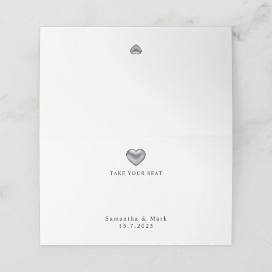 Carte De Placement Mariage moderne simple Silver Heart Place Card (Extérieur déplié)