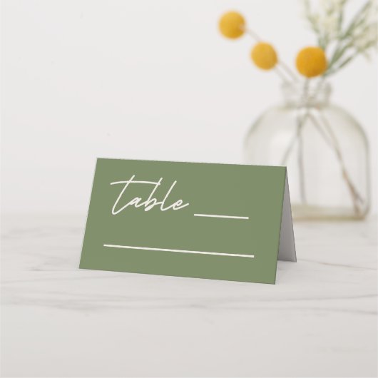 Carte De Placement Mariage Moderne Vert Olive (Devant)