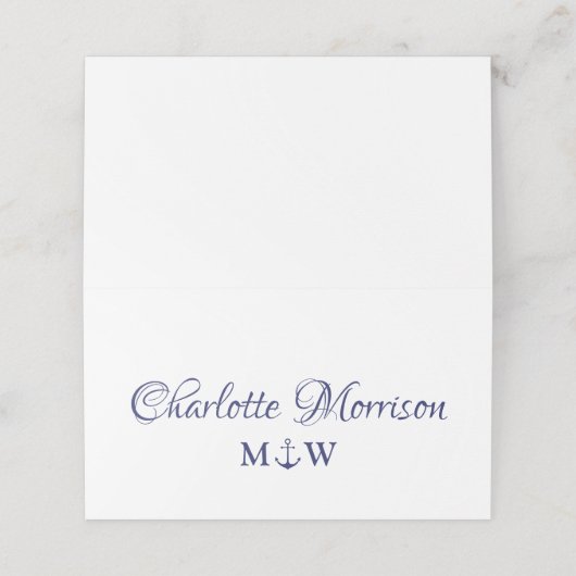 Carte De Placement Mariage monogramme bleu marine d'ancrage nautique (Extérieur déplié)