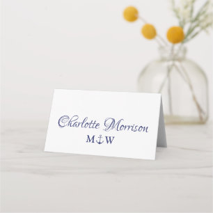 Carte De Placement Mariage monogramme bleu marine d'ancrage nautique