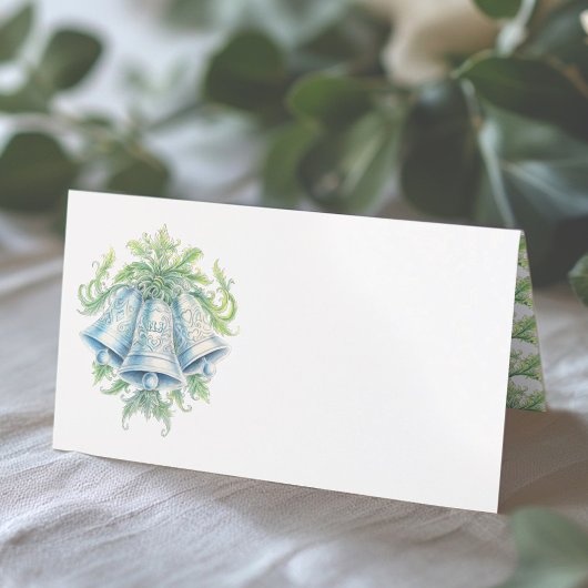 Carte De Placement Mariage monogramme de verdure de cloches d'argent