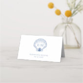 Carte De Placement Mariage Monogramme du Coastal Blue Seashell (Dos)