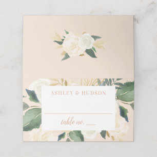 Carte De Placement Mariage Monogramme Floral Doré Vert Tendre Romanti