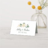 Carte De Placement Mariage Monogramme Floral Vert Or (Dos)