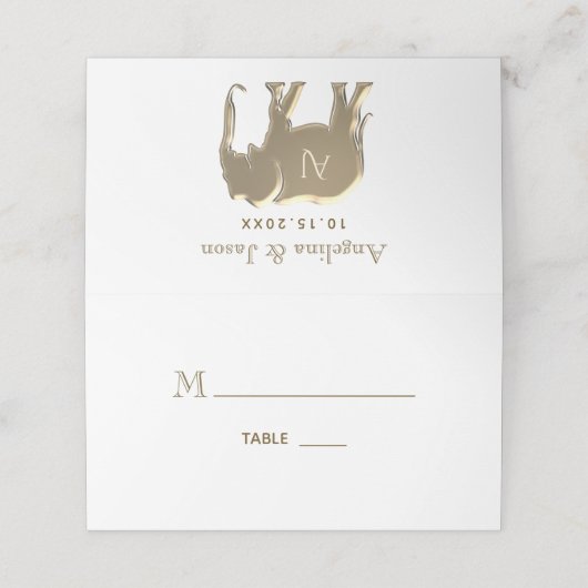 Carte De Placement Mariage Monogramme Or (Extérieur déplié)