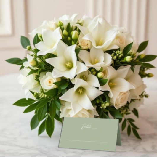Carte De Placement Mariage Monogramme Vert Sauge & Blanc